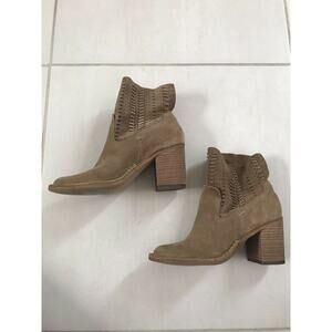 Dolce Vita Landon Perforated Suede Chunky Heel Ankle Boots Brown